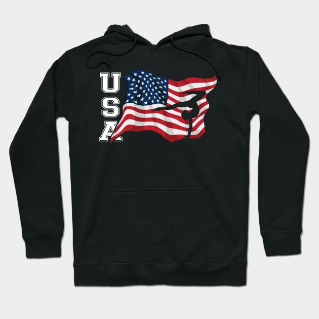 Patriotic American USA Waving Flag Girls Gymnastics Sports Hoodie by hobrath